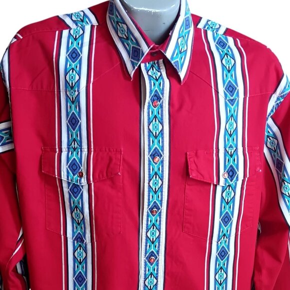 XL Vintage Mens Western Shirt Wrangler Geometric Aztec Mexican Cowboy 1990's - Picture 1 of 7